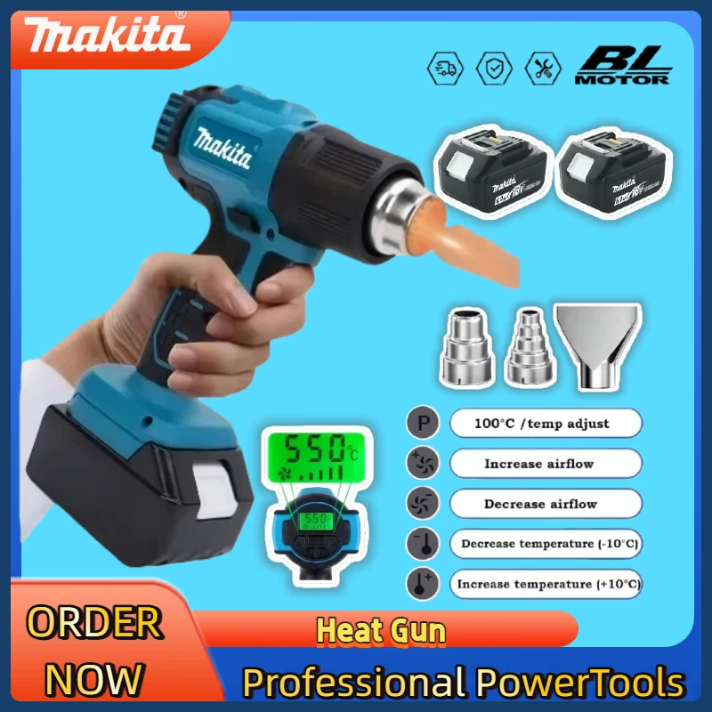 

Makita Новый 18 В 550 ° C Беспроводной ручной фен со светодиодным дисплеем, пайка, тепловой контроль температуры, тепловой пистолет