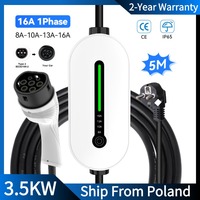 16A 3.5KW Portable EV charger Type2 IEC62196 Type1 GBTSingle Phase Adjust Current EU Plug Charging Cable 5M For Electric Vehicle