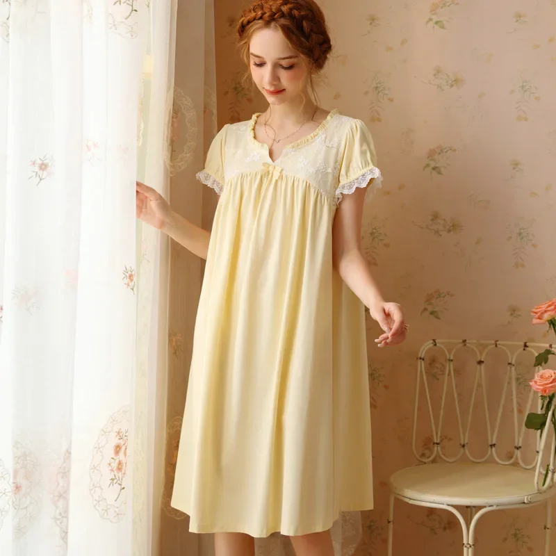 

Nightgown Women's Clothing Summer Thin New French Home Soft Cozy Simple Relaxed Casual Skinny Temperament Cool Freshness Sweet