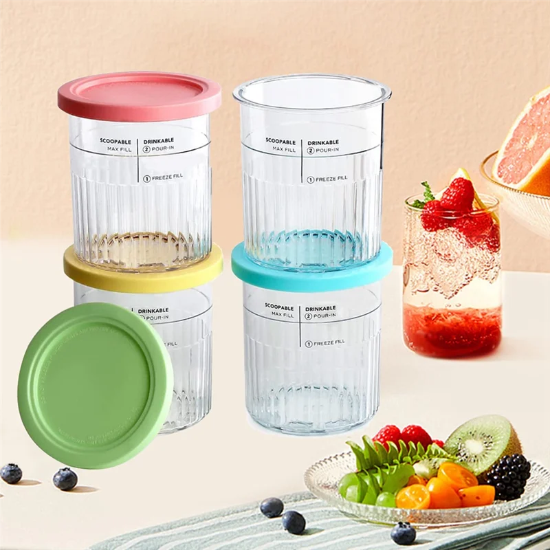 N89R 4PCS Ice Cream Pints and Lids for Ninja Creami NC500 NC501 Ice Cream Storage Containers Food Freezer