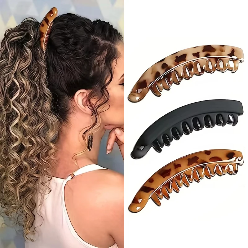 Simple Large Banana Hair Clip Vertical Ponytail Holder Anti-slip Hair Barrette Elegant Hair Accessories Women Daily Hairstyle