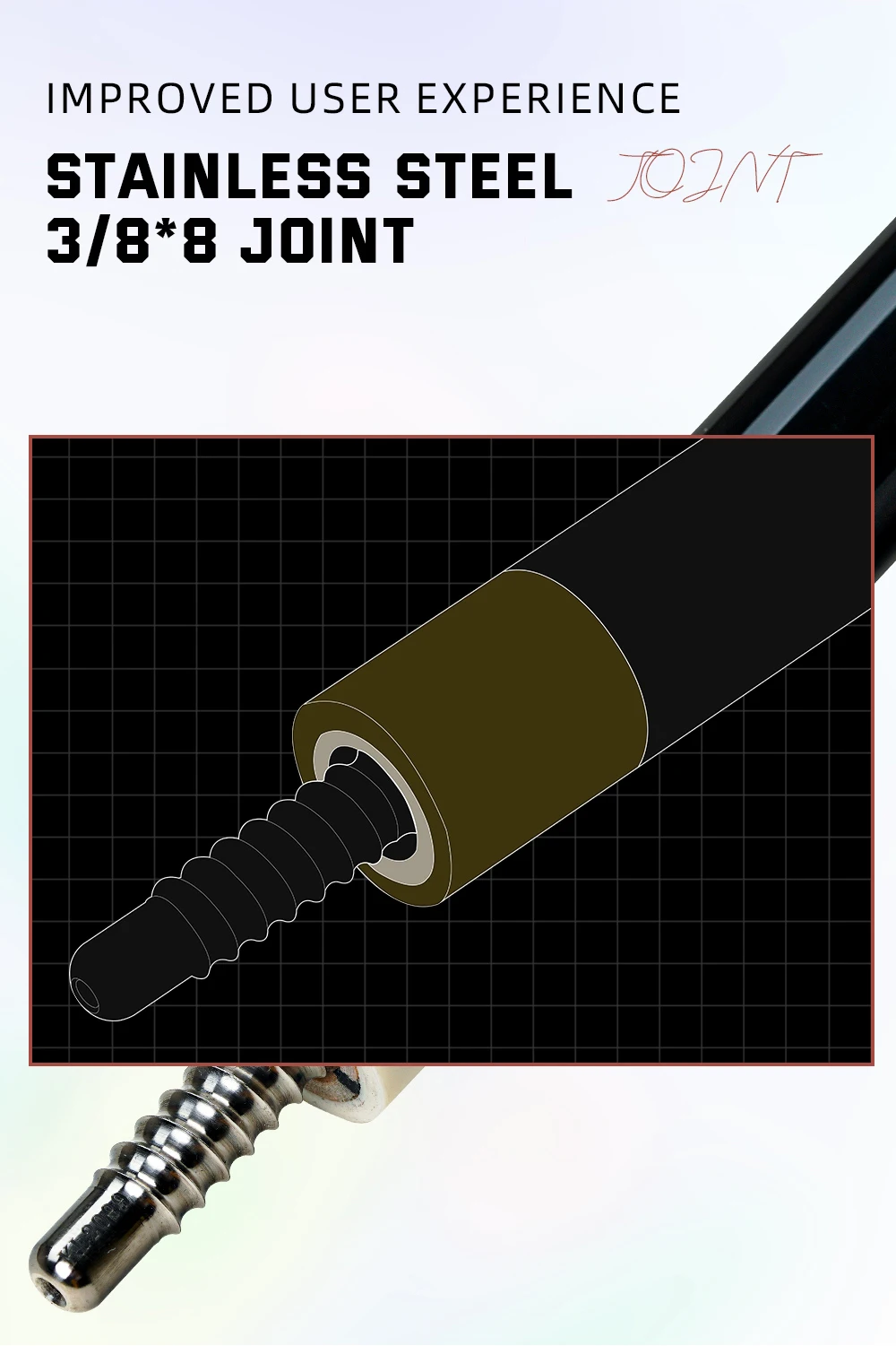Billardqueue mit Carbonfaser-Schaft, geringer Abweichung, Griff mit Echsenmuster, 58 Zoll, 12,5 mm Spitze, 3/8x8 Verbindung, 8/9 Ball, KONLLEN – Detail 12