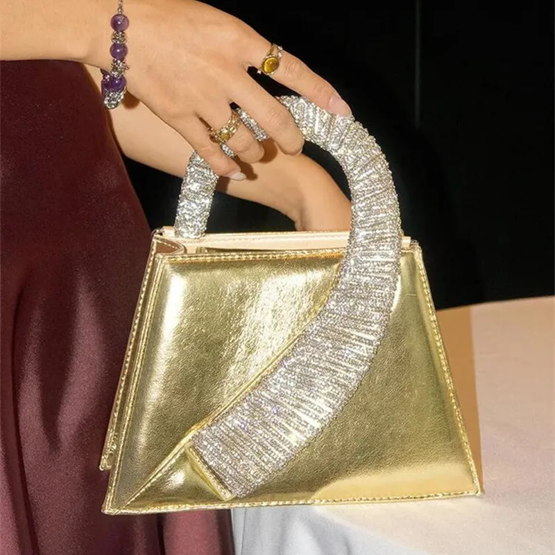 

2025 Luxury Brand Glitter Satin Handle Party Handbags Women Shiny Diamonds Evening Clutch Bag New Fashion Shoulder Crossbody Bag