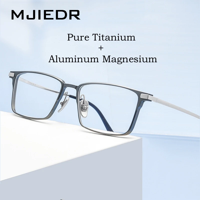 

MJIEDR New Ultra-light Luxury Aluminum Magnesium Pure Titanium Eyewear Retro Square Optical Prescription Eyeglasses Frame Men