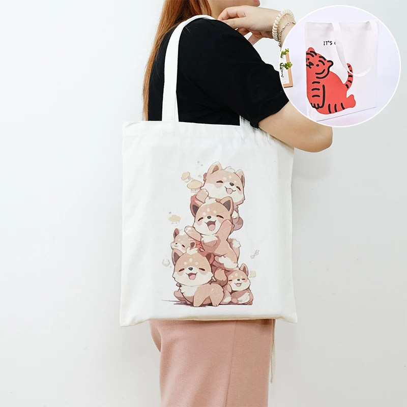 

34*38cm Canvas Tote Bag Cats Handbag Harajuku Animal Shopper Bags Cartoon Cat Aesthetic Tote Bag Female Shoulder Bag