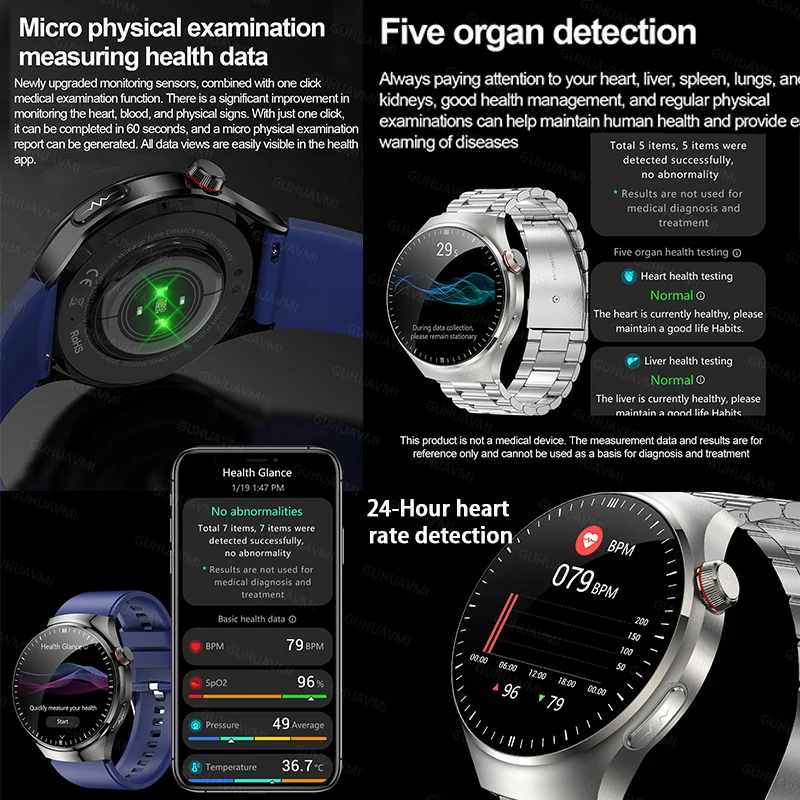 Montre intelligente de qualité médicale, sucre dans le sang, acide urique lipidique sanguin, ECG + PPG, température Linge, appel Bluetooth, montre