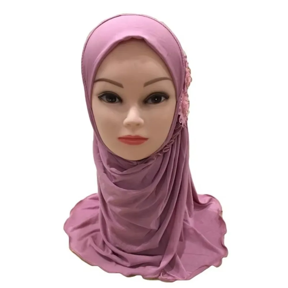 الصلبة الزهور رئيس الأطفال الحجاب مرونة عمامة الفتيات مسلم الحجاب الصلاة قبعة رئيس التفاف 50 سنتيمتر وشاح إسلامي شالات