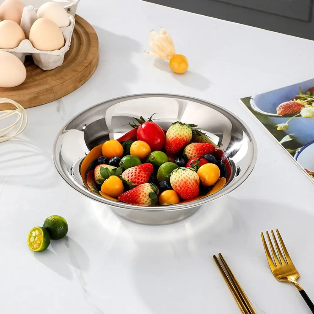 

304 Stainless Steel Fruit Plate Flat Bottom Rust-Proof Salad Bowl Multi-functional Easy To Clean Serving Dishes Hotel Use