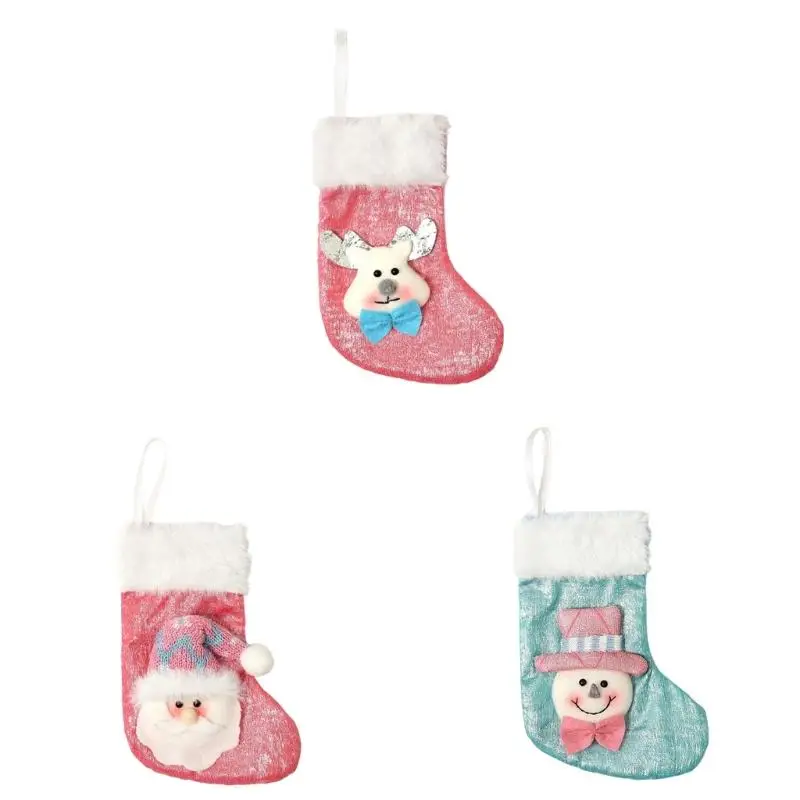 

652F Bright Small Holiday Sock Decoration Soft Christmas Tree Stocking Ornament Gift Storage Bag