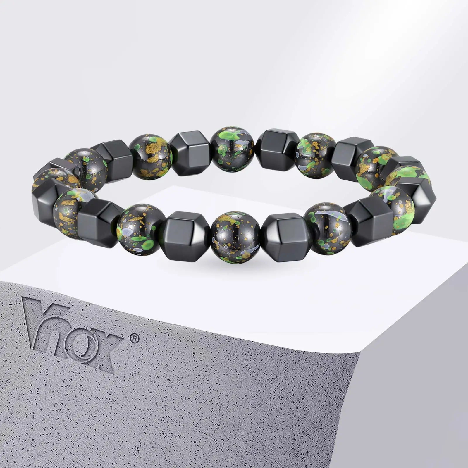 

Vnox Natural Stone Beaded Bracelet for Men Women, Black Hematite Stretch Bangle Fashion Jewelry Gift for Him Her Daily Wear