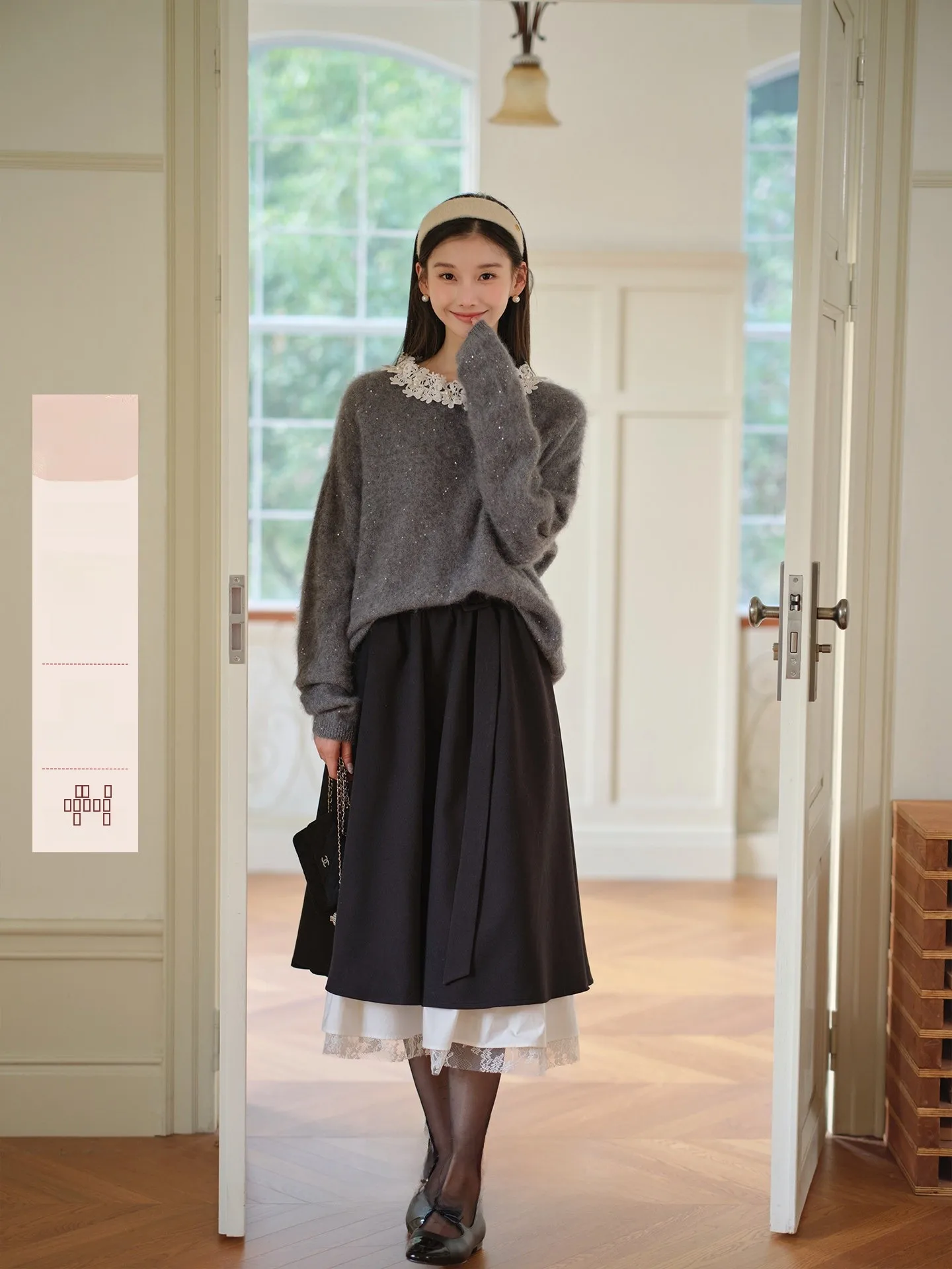 

High Densi Embroidered Lace Patchwork Color Blo f Skirt Roro eep Tsuki Night Star Pattern Princ Sle Casual Skirt