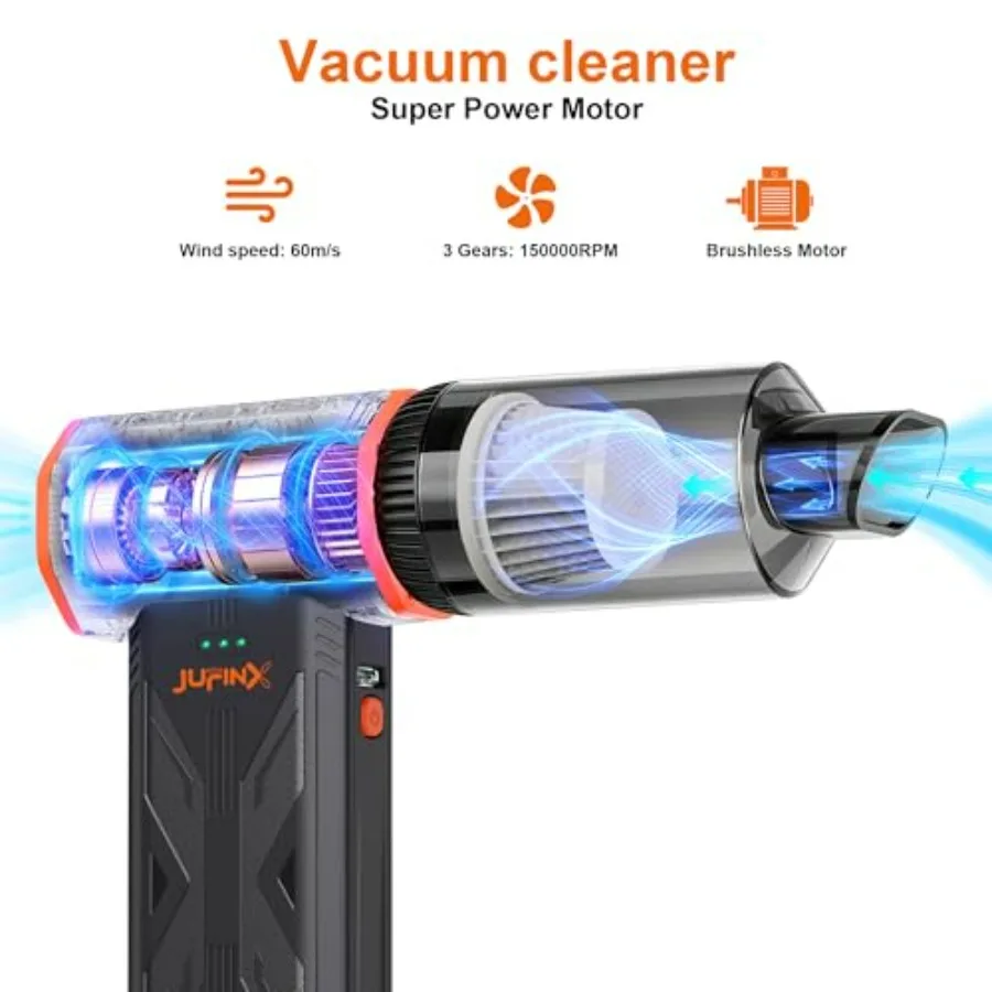 PC keyboard and car interior cleaning tool, ABS plastic, black, 150, 000RPM super power with vacuum and bag sealing functions