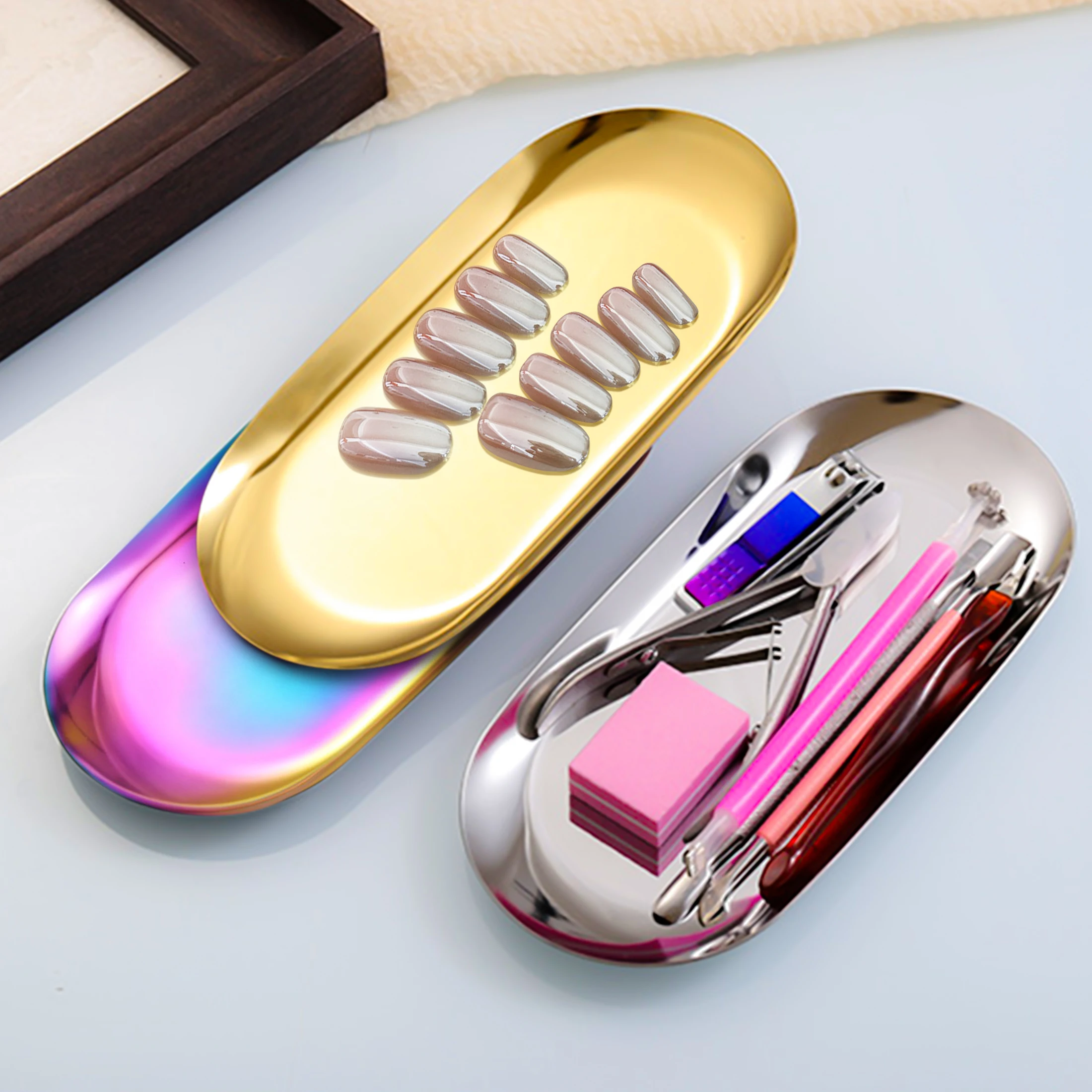 Nail Art Equipment Plate Doctor Surgical Dental Tray False Nails Dish Tools Storage Tray Stainless Steel Cosmetic Storage Tray