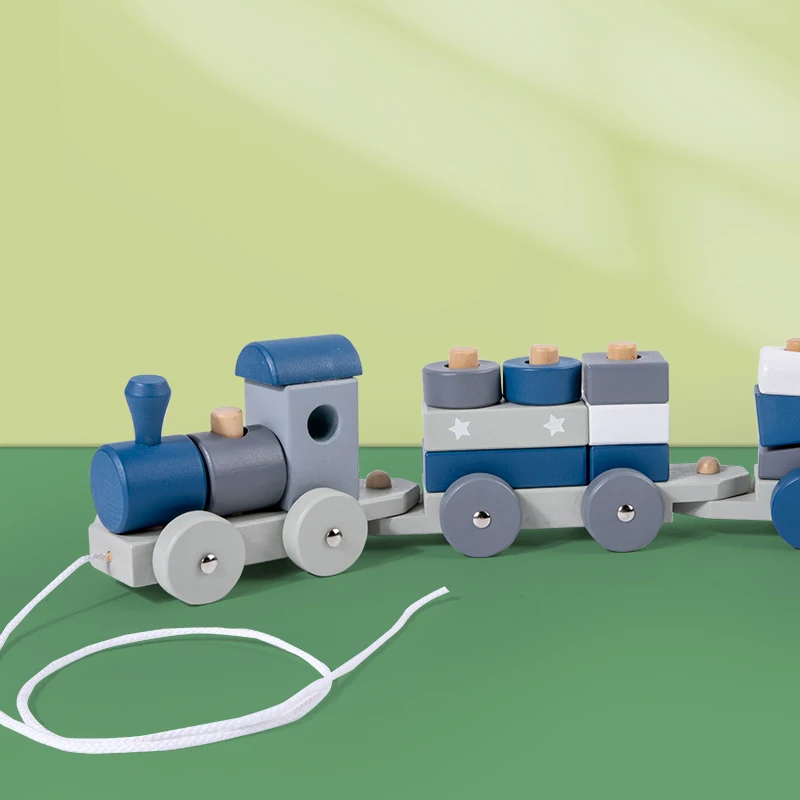 Conjunto de trem de empilhamento montessori de madeira, brinquedos educativos, classificador de formas, blocos de construção, carrinho de madeira, brinquedos de aprendizagem para bebês, presentes
