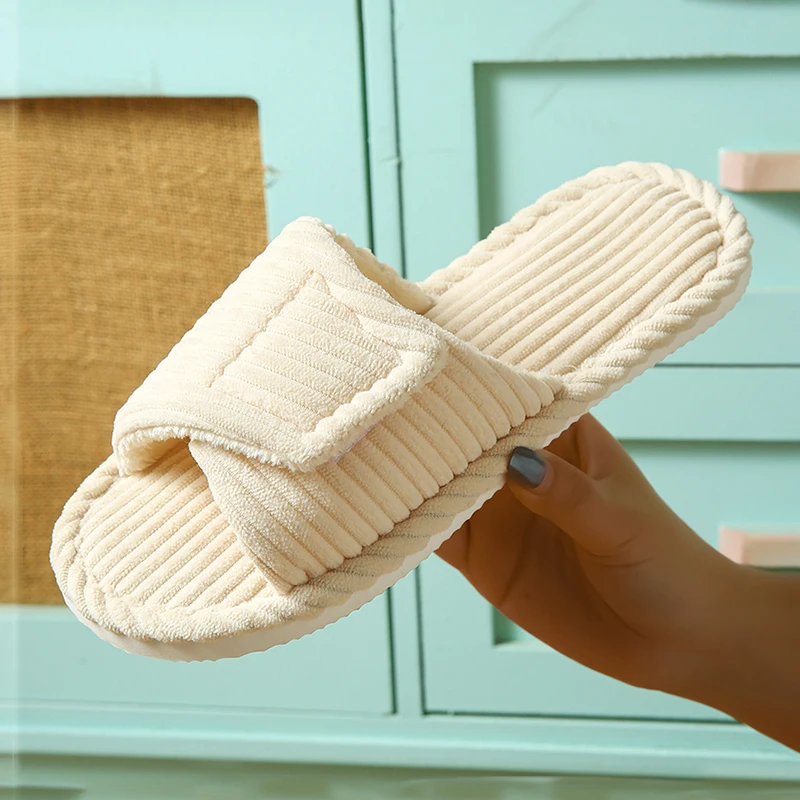 

Corduroy Women's Slippers House Flat Spring Autumn Hook and Loop Designer Woman Shoes 2026 Soft Indoor Slides Couple Lightweight