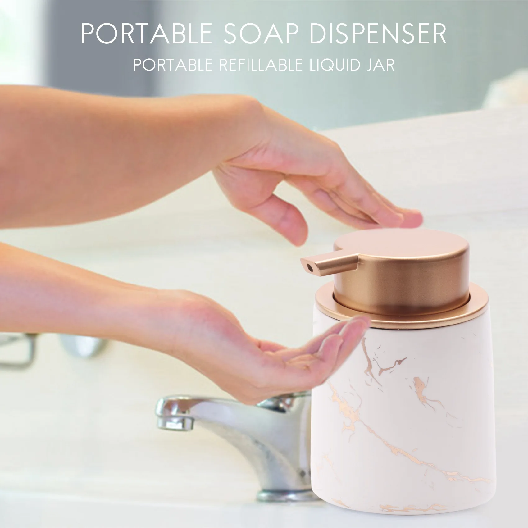 【HANDWERKZEUG】 Handseifenspender aus Imitatmarmor, tragbares, nachfüllbares Glas für flüssiges Shampoo und Lotion, 400 ml