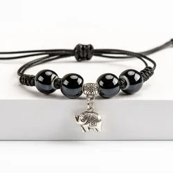 Ceramic Beads Hand-made Bracelets for women Elephant Pendant Ajustable Black bead bracelet #HY518