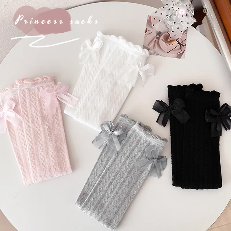 

Детские длинные носки с бантом для девочек, тонкие дышащие летние сетчатые носки в стиле Лолита, высокие носки выше колена, уличные противомоскитные чулки