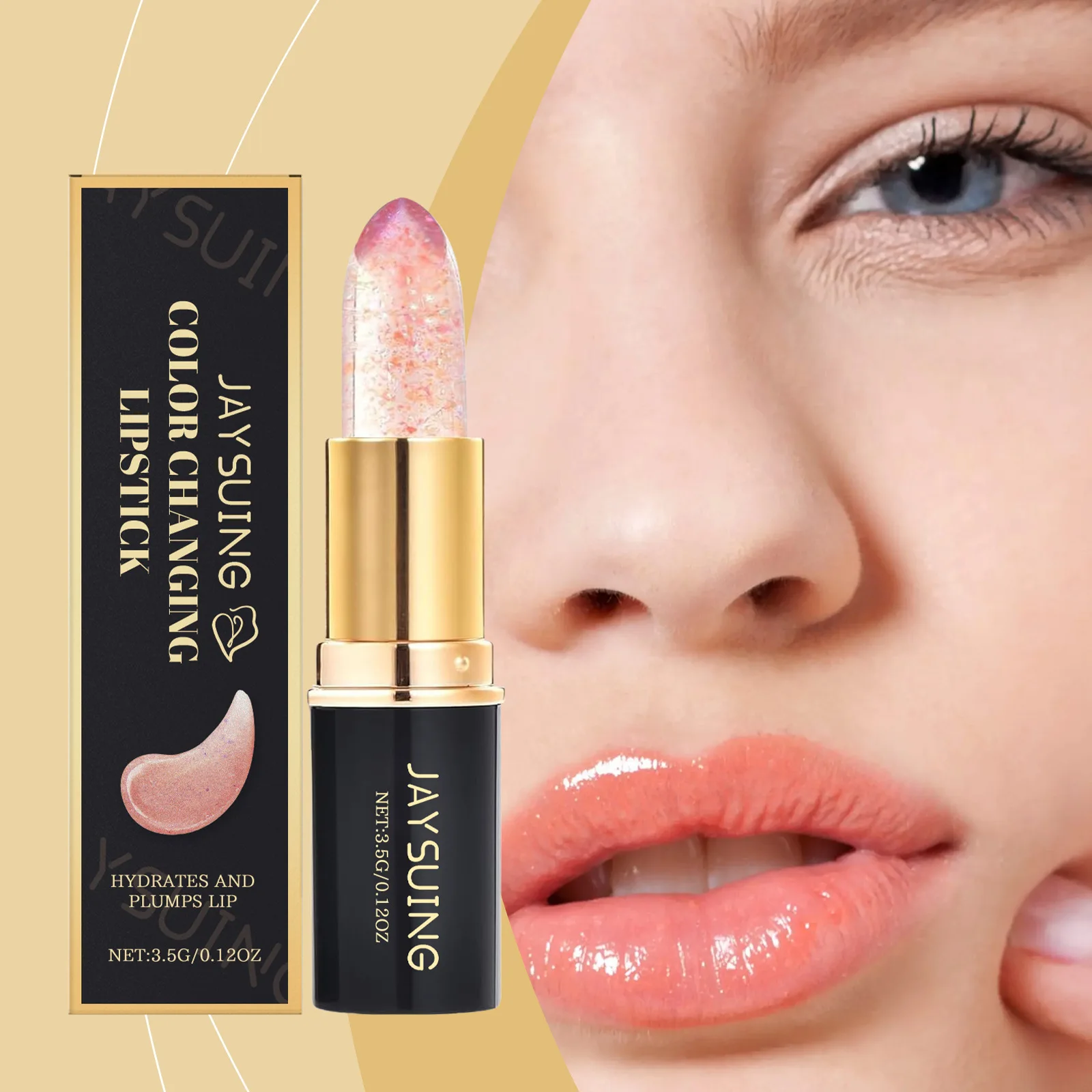 

JAYSUING Glitter Color Changing Moisturizing Lipstick Hydrating Plumps Lip Lasting Nourishing Soft Shiny Lip Gloss Lips Makeup