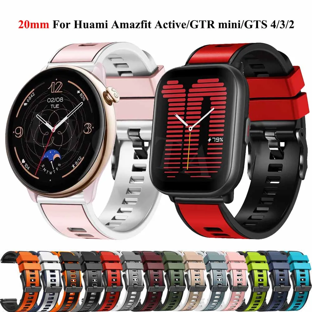 New 20mm Silicone Strap For Huami Amazfit Active GTR Mini /42mm Sport Bracelet For Xiaomi Amazfit GTS 4 Mini/Bip 3/U Pro Band