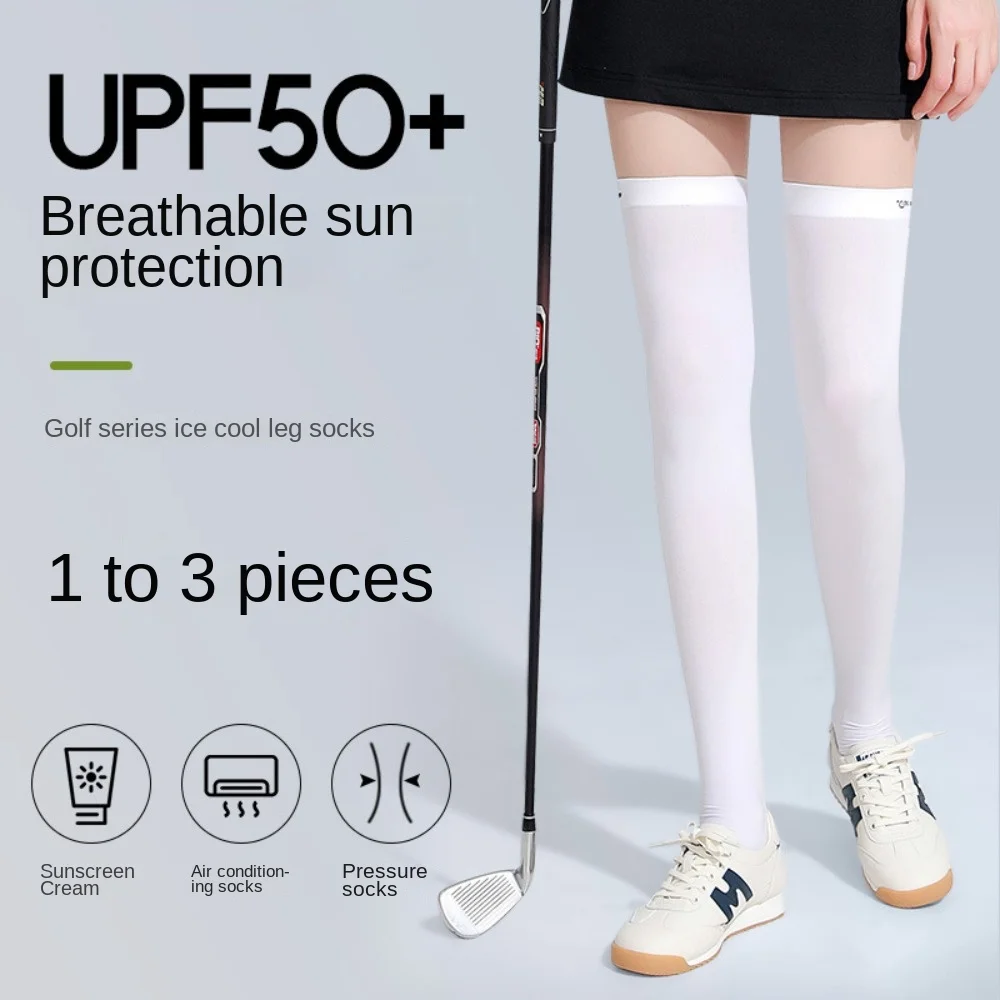 Ice Silk Sunscreen High Socks Black White Tennis Golf Sports Pressure Socks Elastic Breathable Sunproof Leg Protection Socks