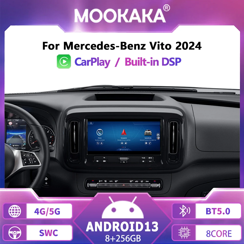 

12,5 "для Mercedes-Benz Vito 2024, автомобильное радио, беспроводной Carplay, Android 13,0, мультимедийный плеер, GPS Navi 4G LTE, Wi-Fi, автоматическое головное устройство