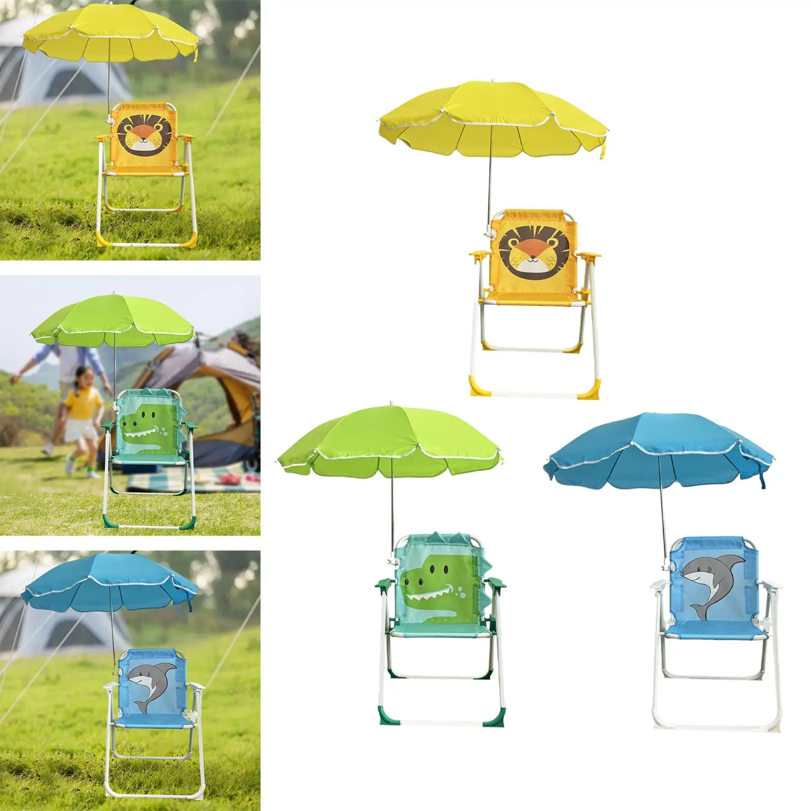 Folding Camping Chair for Children, with Built-in Sun Protection, Compact and