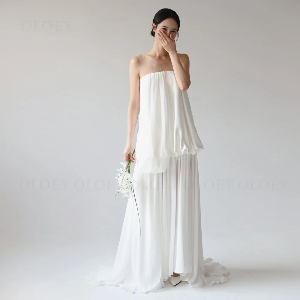 

OLOEY Unique Strapless Wedding Dress Korea Photo Shoot Floor Length Plus Size Bridal Gown Sleeveless Zipper Back Customized