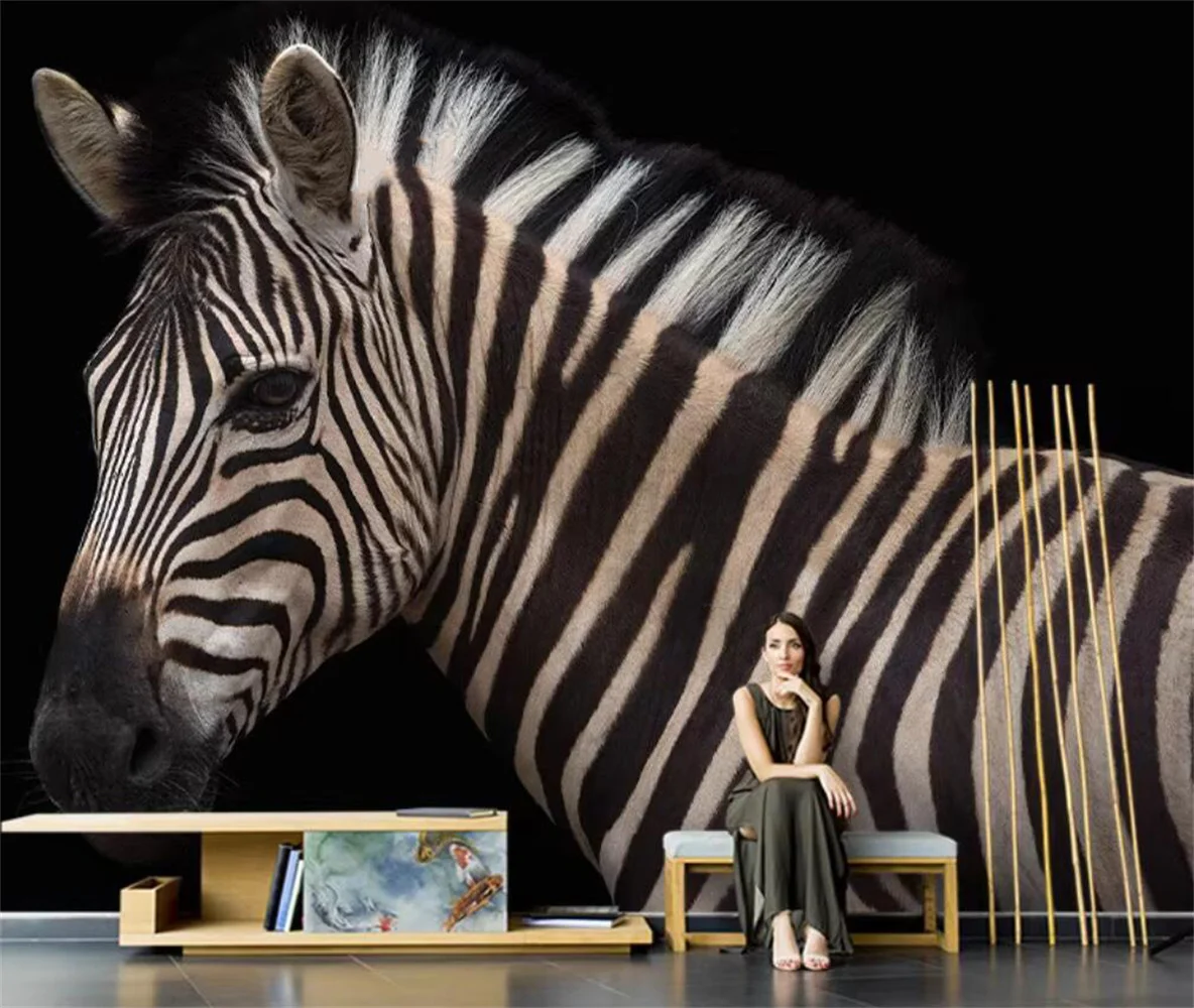 Light luxury animal wall cloth decoration high-end restaurant villa 3d wallpaper zebra TV background wall customized mural