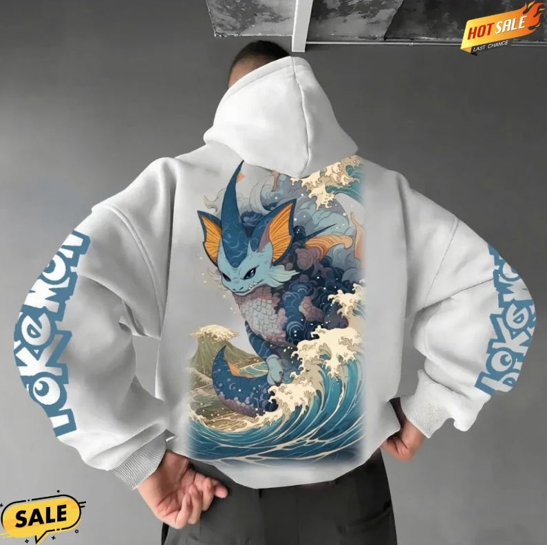 

Мужская толстовка с капюшоном Pokemon, уличная одежда с принтом аниме, свободная версия, повседневная одежда, осень-зима 202, модный повседневный топ