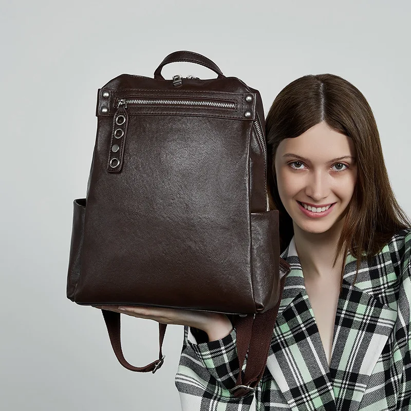 

New Fashion Genuine Leather Women Backpacks Luxury Brand Female Real Natural Leather Ladies Girl Student Casual Backpack
