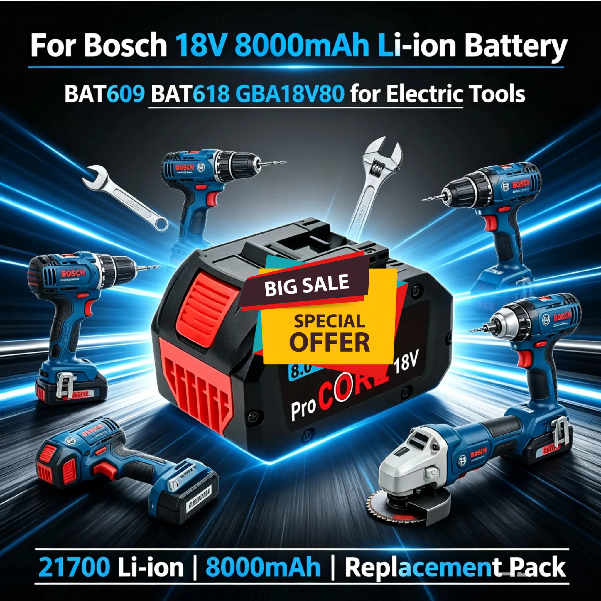 18V 8.0Ah 100% New For Bosch rechargeable battery, suitable for tool BAT609 BAT618 GBA18V80 21700 high-power 5C power battery