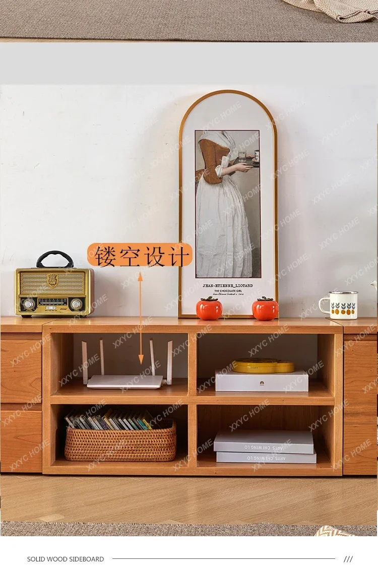 

A solid wood Japanese TV cabinet cherry wood living room locker floor log combination bookcase