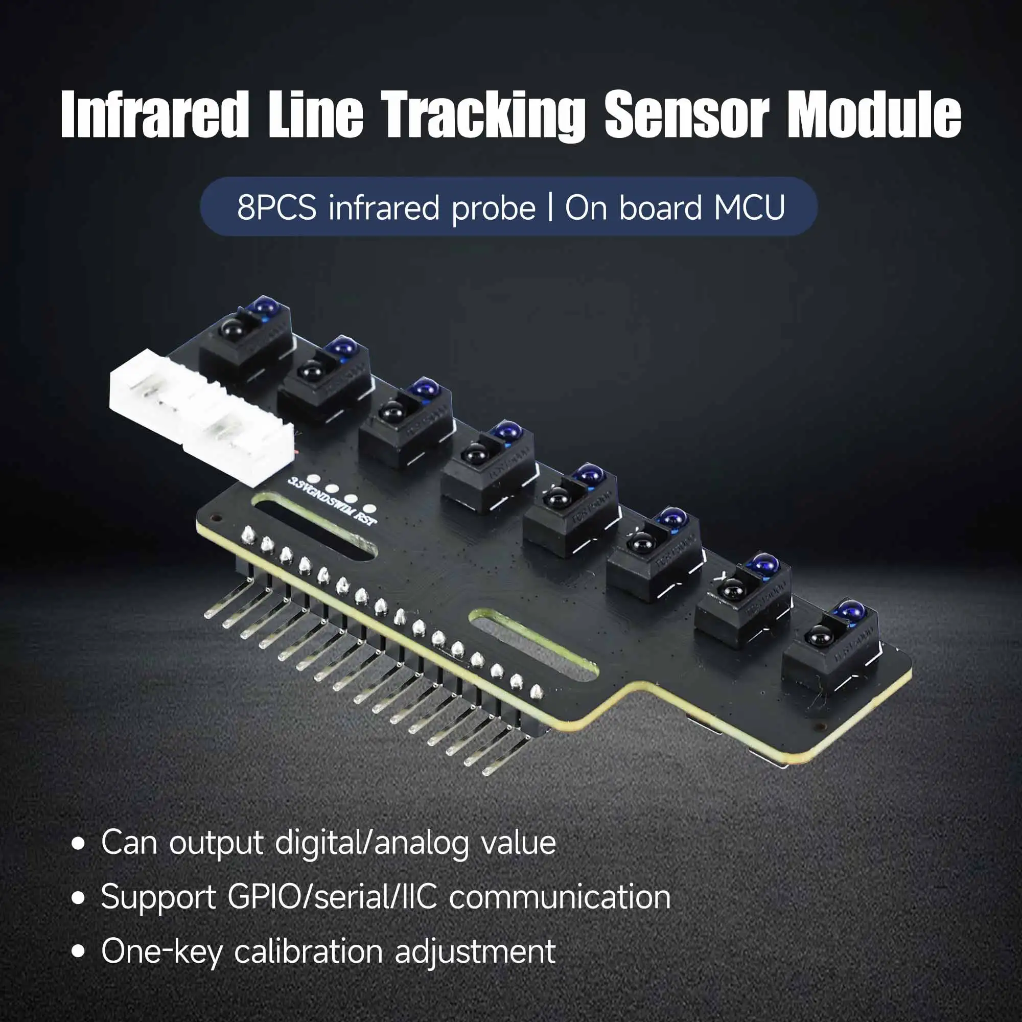 High Sensitivity 8 Channel Electronic Infrared Tracking Sensor Module With Key Calibration On board MCU for Smart Robot Project