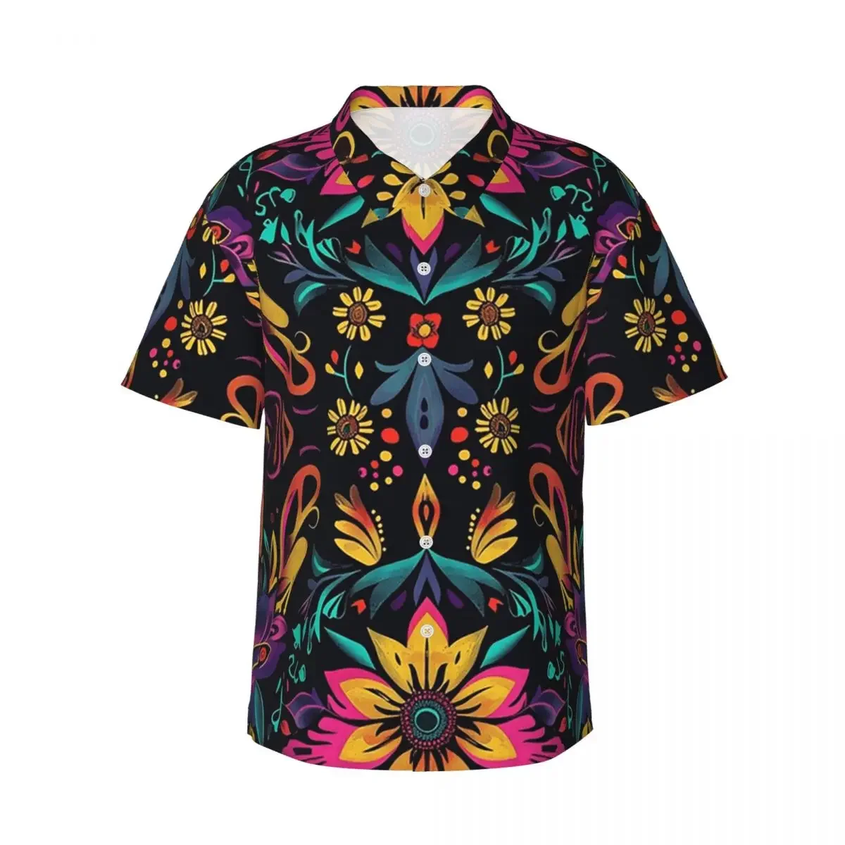 Chemises pour hommes à motifs mexicains colorés, traditionnelles et festives, chemise hawaïenne à manches courtes, hauts à revers amusants pour la plage d'été