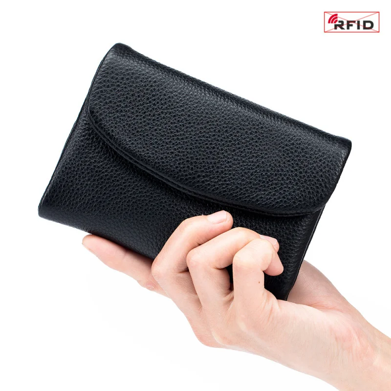 Western RFID Blocking Cowhide Leather Short Women Wallet Large Capacity Card Holder Coin Purse for Ladies