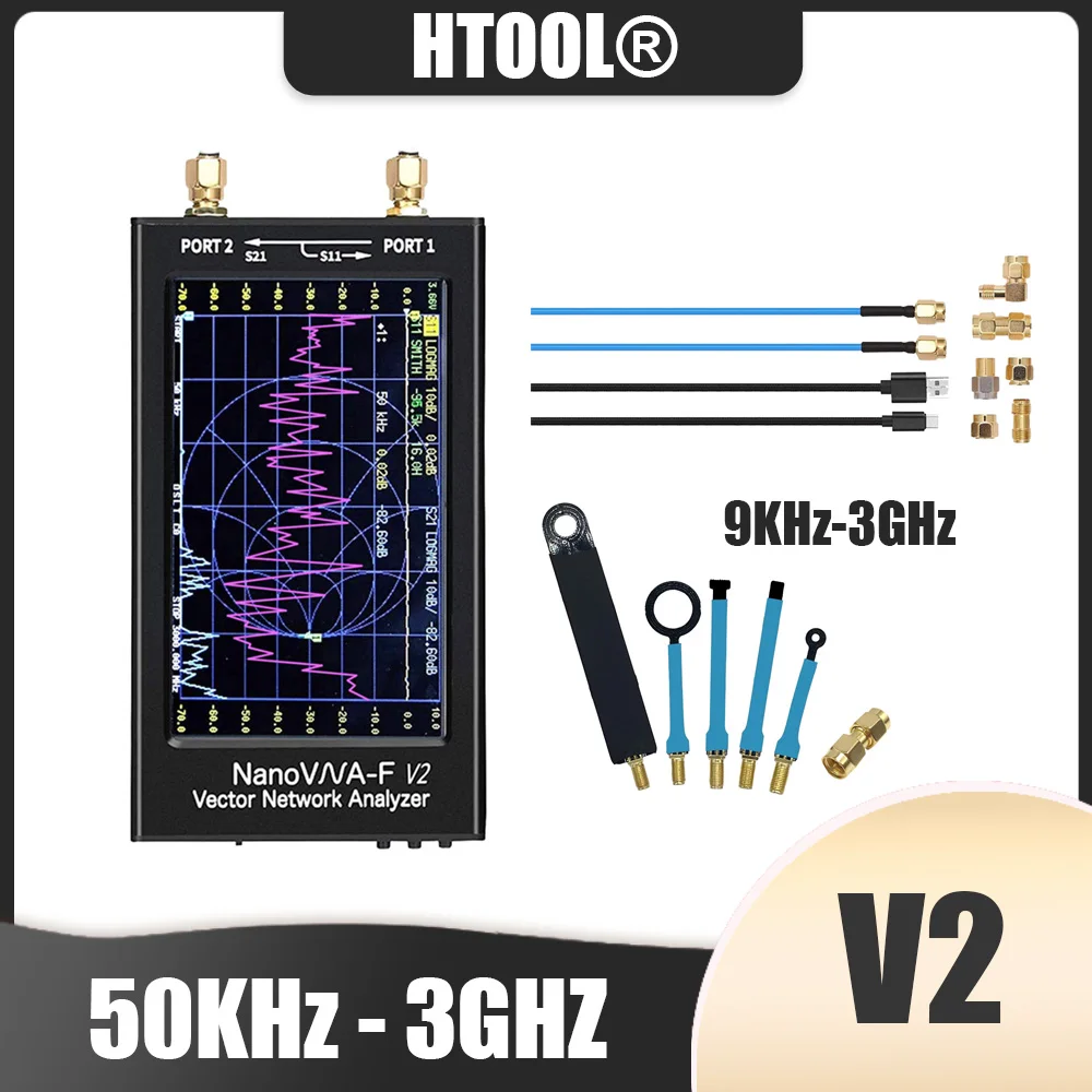 Analizador de red vectorial VNA V2 50KHz-3GHz medición HF VHF UHF 201 puntos de escaneo 9KHz-3GHz sonda de campo cercano prueba EMC EMI