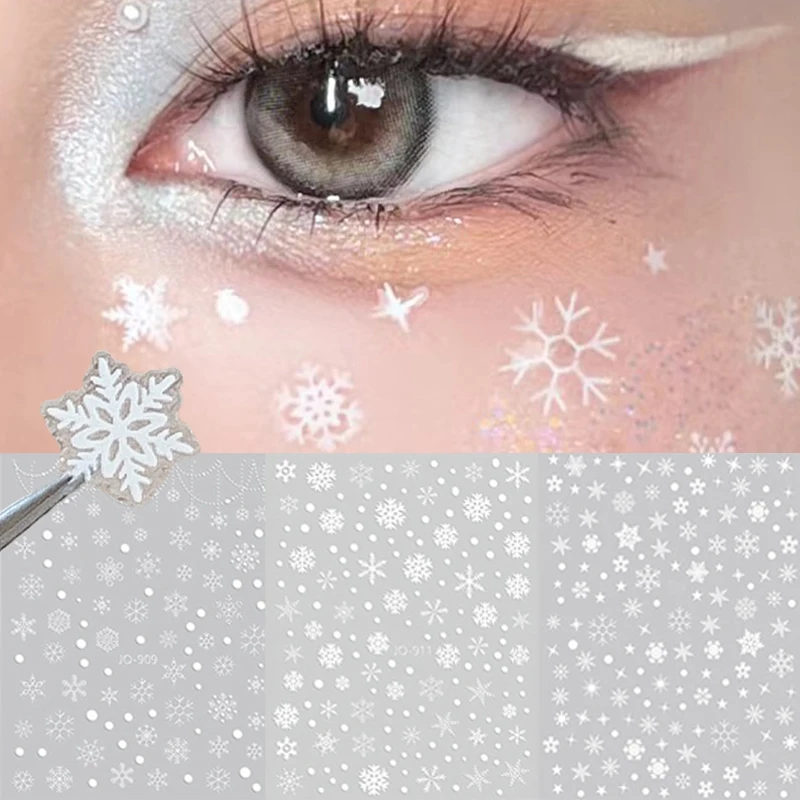 

Рождественская наклейка для лица со снежинкой 5D Белая снежинка Круглая татуировка Тени для век Наклейки для фестиваля ногтей Макияж для тела Bling Jewel DIY