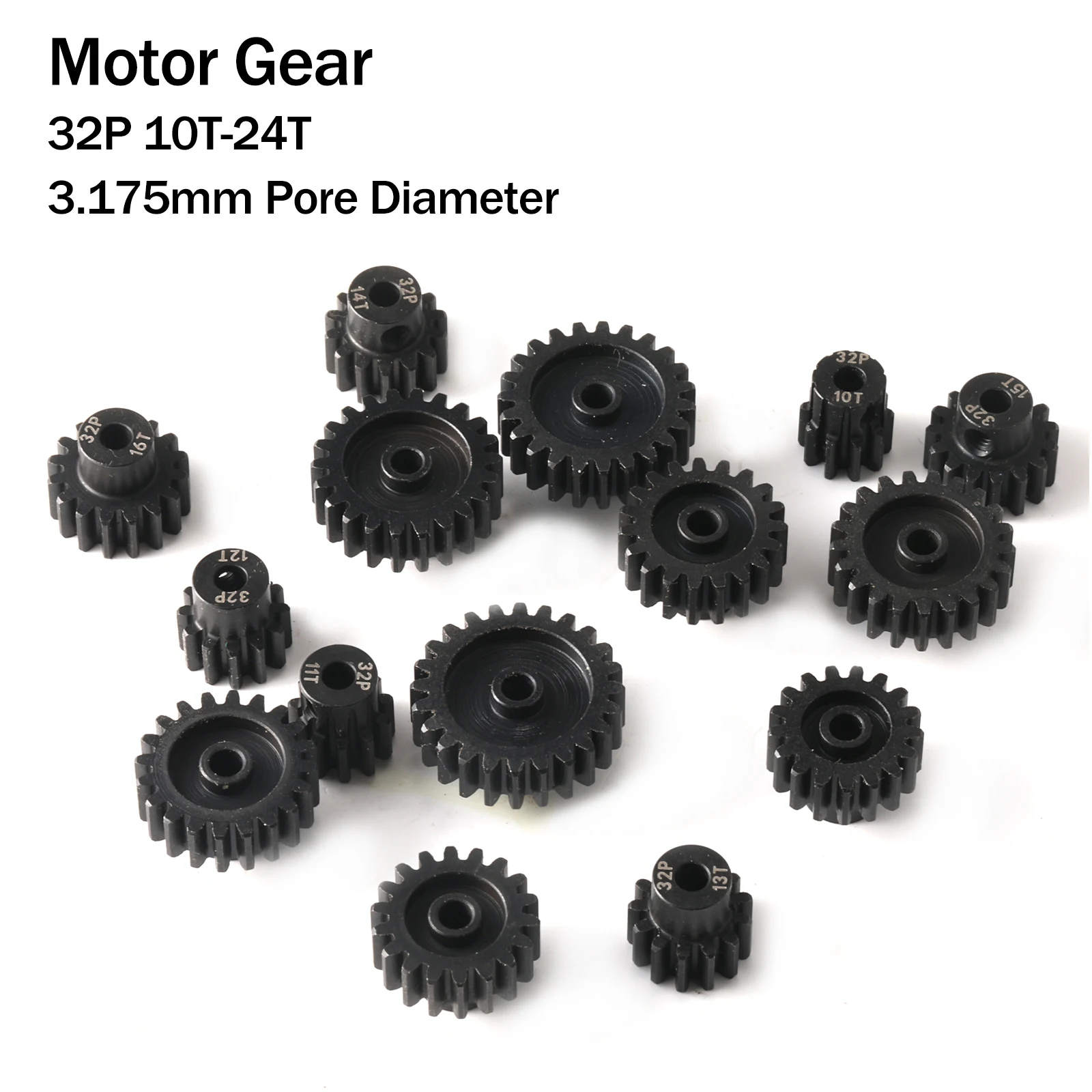 32P 3.175mm Black Metal Gear 10T 11T 12T 13T 14T 15T 16T 17T 18T 19T 20T 21T 22T 23T 24T Motor Gear for 1/10 RC Model Car