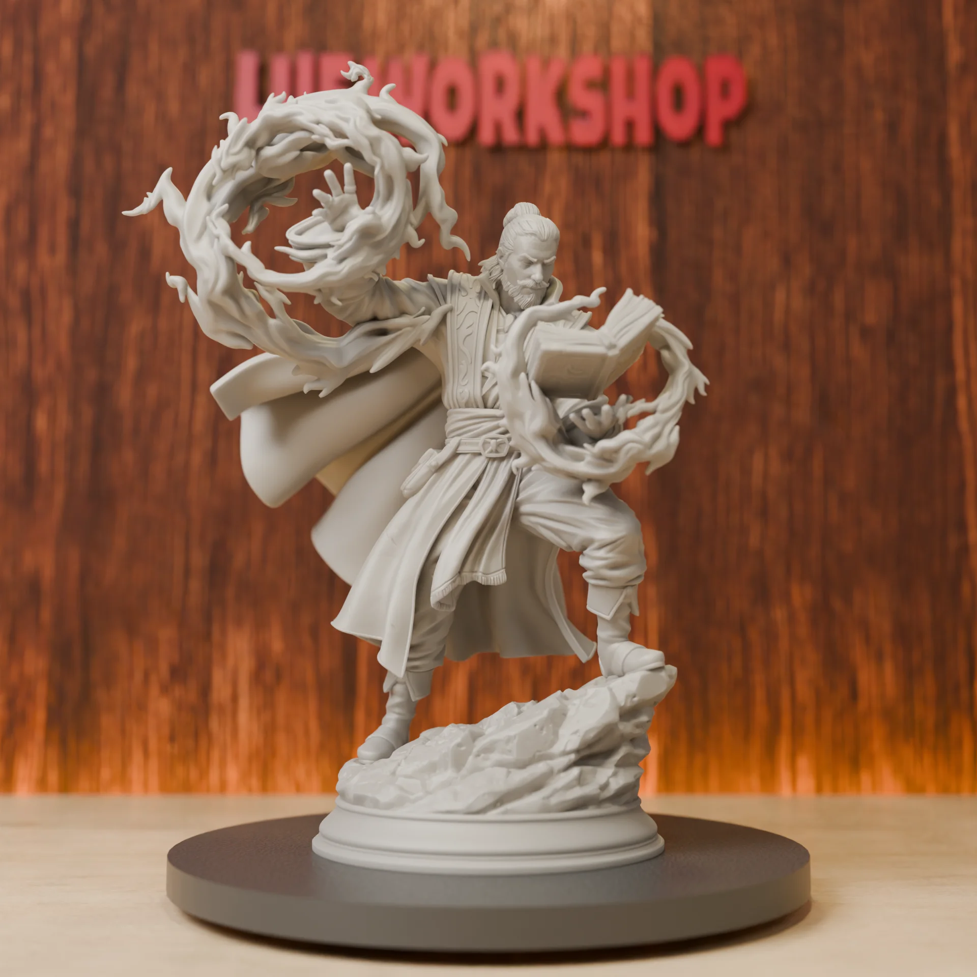 Human Wizard | Wandering Mage Miniatures | 28mm-75mm | Resin 3D Printed DND Pathfinder Mini | Unpainted Grey