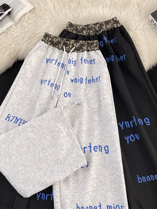 

Мужские спортивные брюки в стиле ретро с принтом, свободные, широкие, прямые, повседневные, удобные, из полиэфирного волокна, для осени