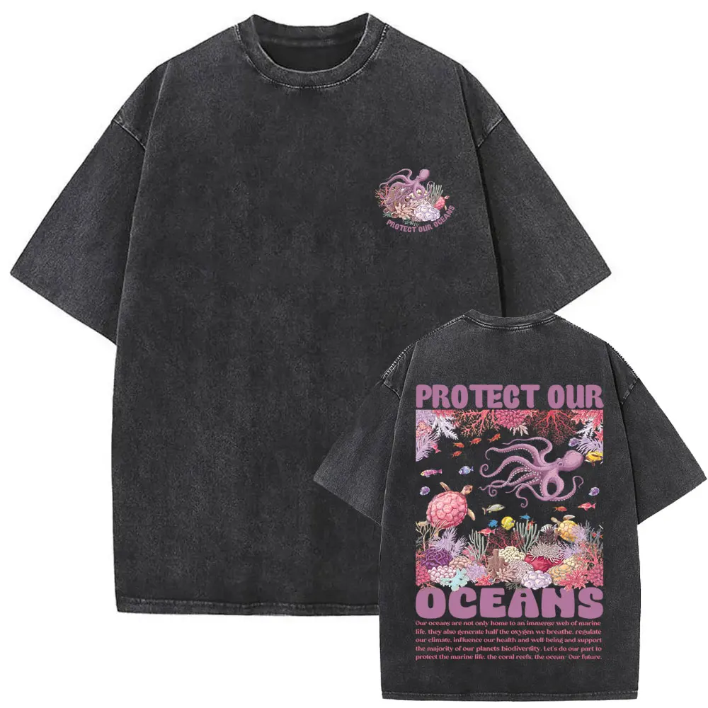

Protect Our Oceans Vintage Washed Tshirt Summer Male Casual Cotton Short Sleeve Men Women Fashion Oversized T-shirt Streetwear