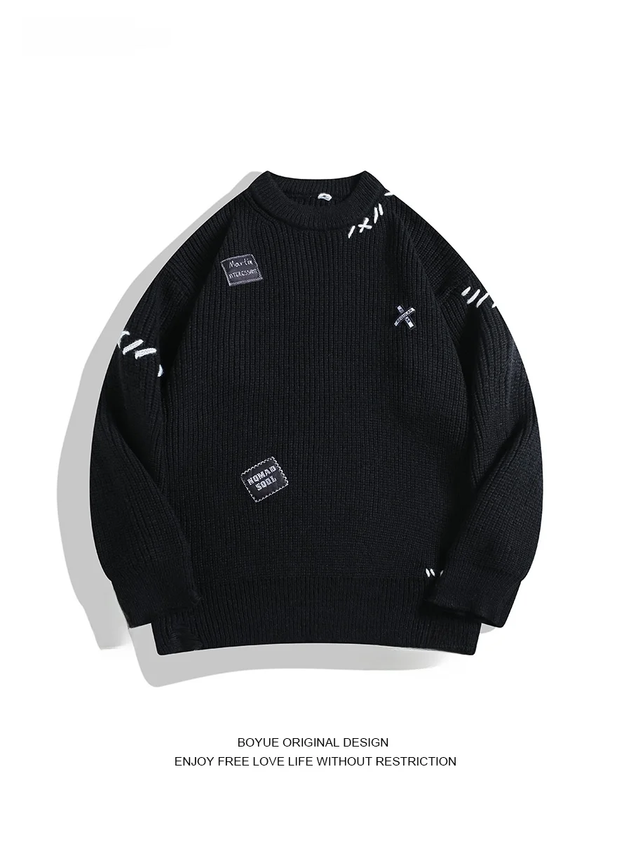 

Свитер Boyue American Sle с вышивкой, повседневный, для мужчин и женщин, в стиле Lazy Bf, модный, для пар, вязаный, свободного кроя, из полиэфирного волокна