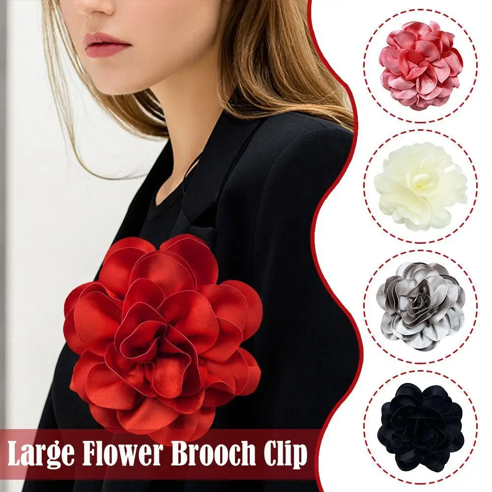 French Satin 19cm Large Flower Brooch Clip For Dress Shirt Jacket T-shirt Clothing Accessories Handmade Flower Versatile Brooch