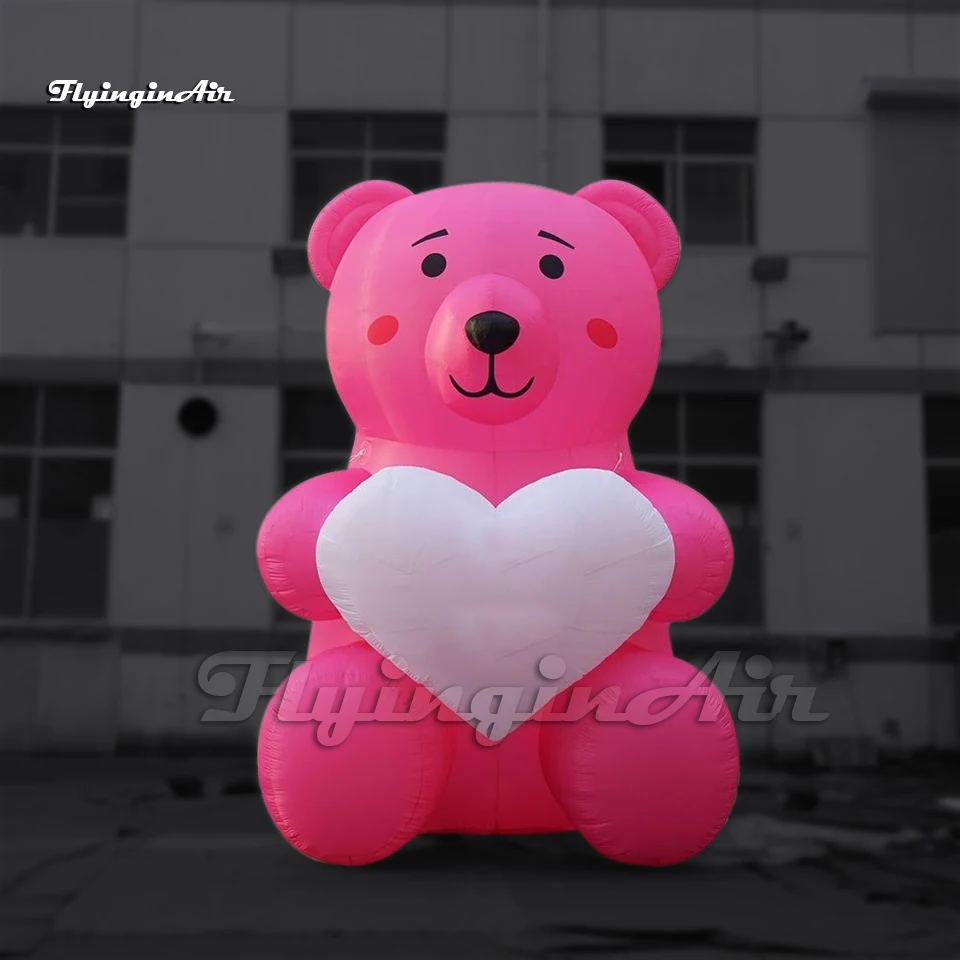 

Lovely Large Pink Inflatable Bear Model Cartoon Animal Mascot Balloon With A Heart For Park Decoration