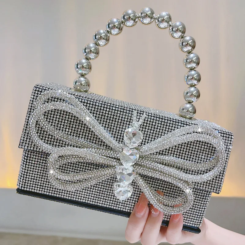 

Diamond Vintage Evening Bags For Women Bow Tie Square Evening Bags Chain Shoulder Crossbody Bags Ladies Party Wedding Dinner Bag
