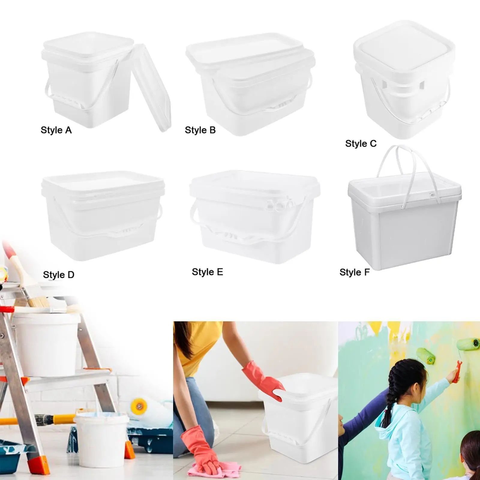 Paint Pail,Paint Bucket Rectangular,White Handy with Lid Paint Storage Bucket Paint Painting Pigment Organizer for Repairs