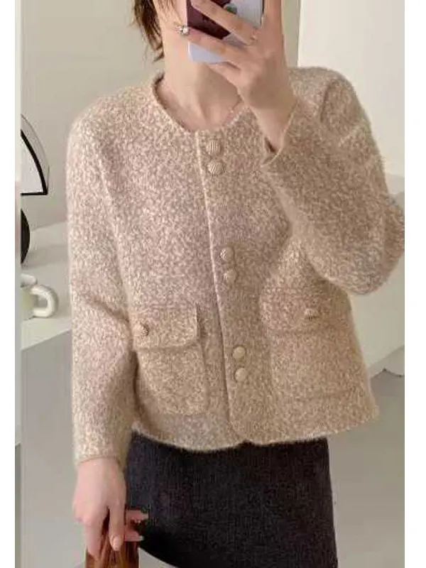 เสื้อกั๊กไหมพรมถักสำหรับผู้หญิง ทรงกลม กระดุมเดี่ยว ผ้ามิงค์เทียม หรูหรา สไตล์ลำลอง แฟชั่นฤดูใบไม้ร่วง ฤดูหนาว