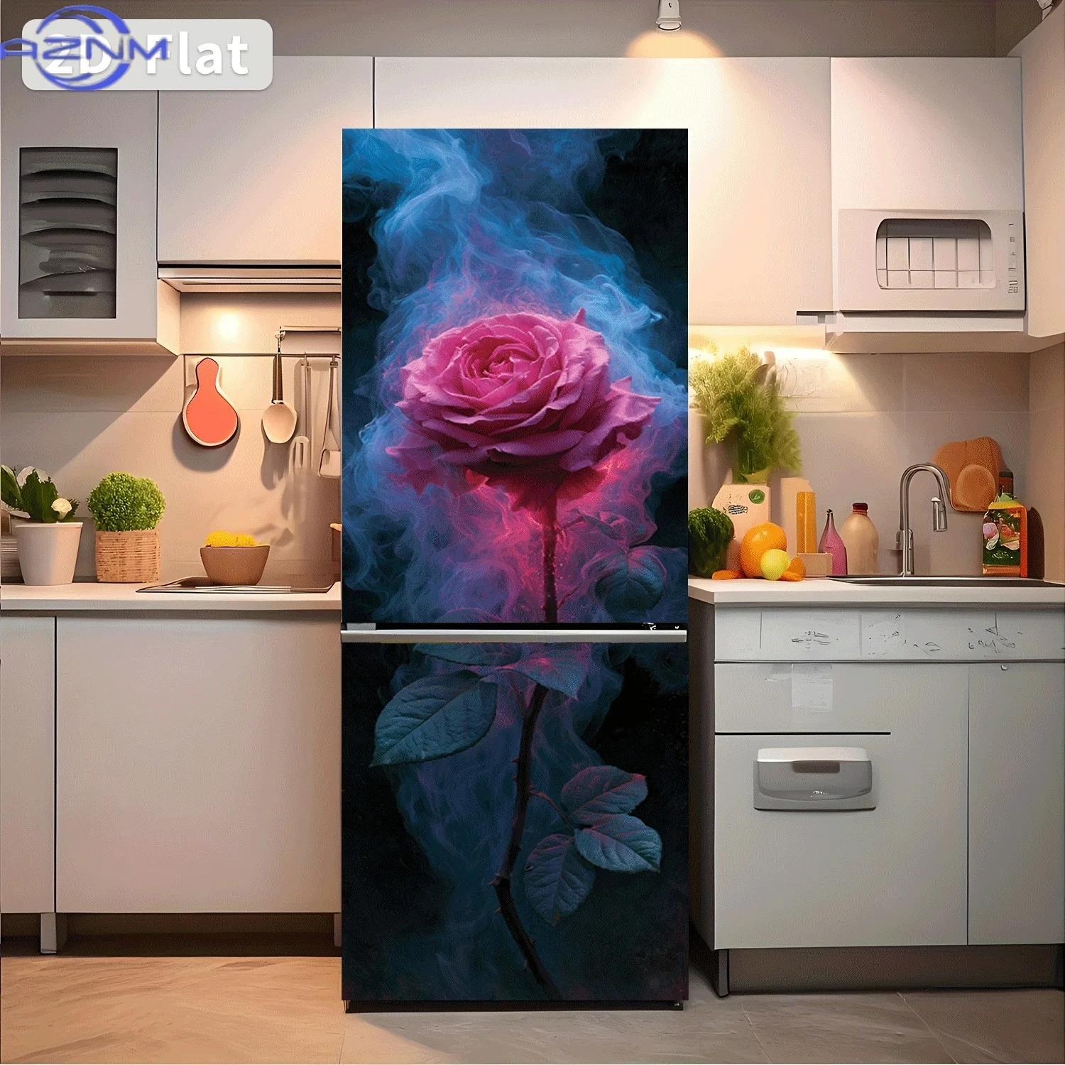 2D Flat Printing 1pc Refrigerator Sticker , Misty Rosy Glow Theme Design, Self-Adhesive Wall Decal Wallpaper, Suitable for Cab
