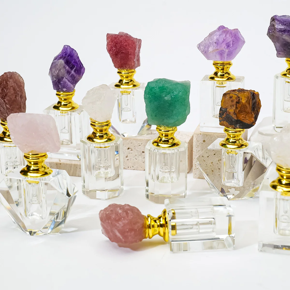 1PC Natural Amethyst Crystal Cluster Healing Stone Essential Oil Bottle Empty Refillable Perfume Dropper for Aromatherapy view 3